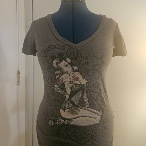 Sourpuss Brand V-neck Rockabilly Graphic Tee, Sz M - Picture 1 of 4